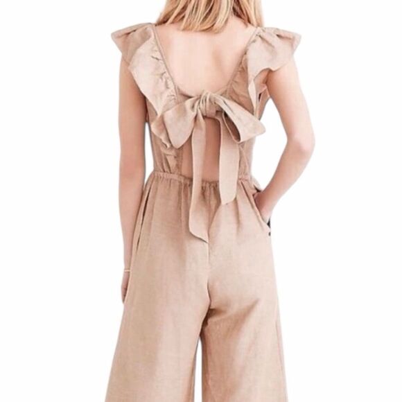 Madewell Linen-Blend Ruffle Tie-Back Jumpsuit New - Picture 4 of 9